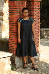 Zahrun Black Kurta Cum Dress With Embroidered Sleeves