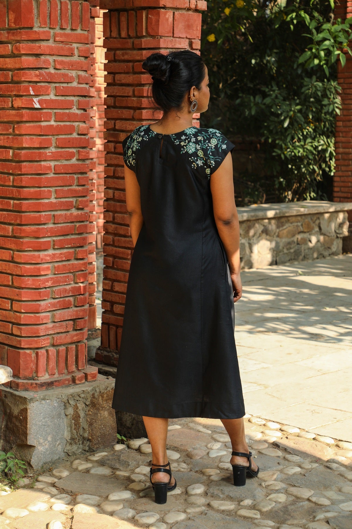 Zahrun Black Kurta Cum Dress With Embroidered Sleeves