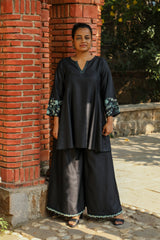 Zahrun Black Tunic With Hand Embroidered Sleeves