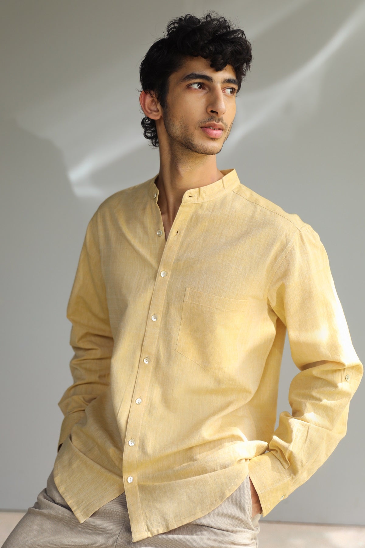 Ayaan Yellow Handwoven  Formal Shirt