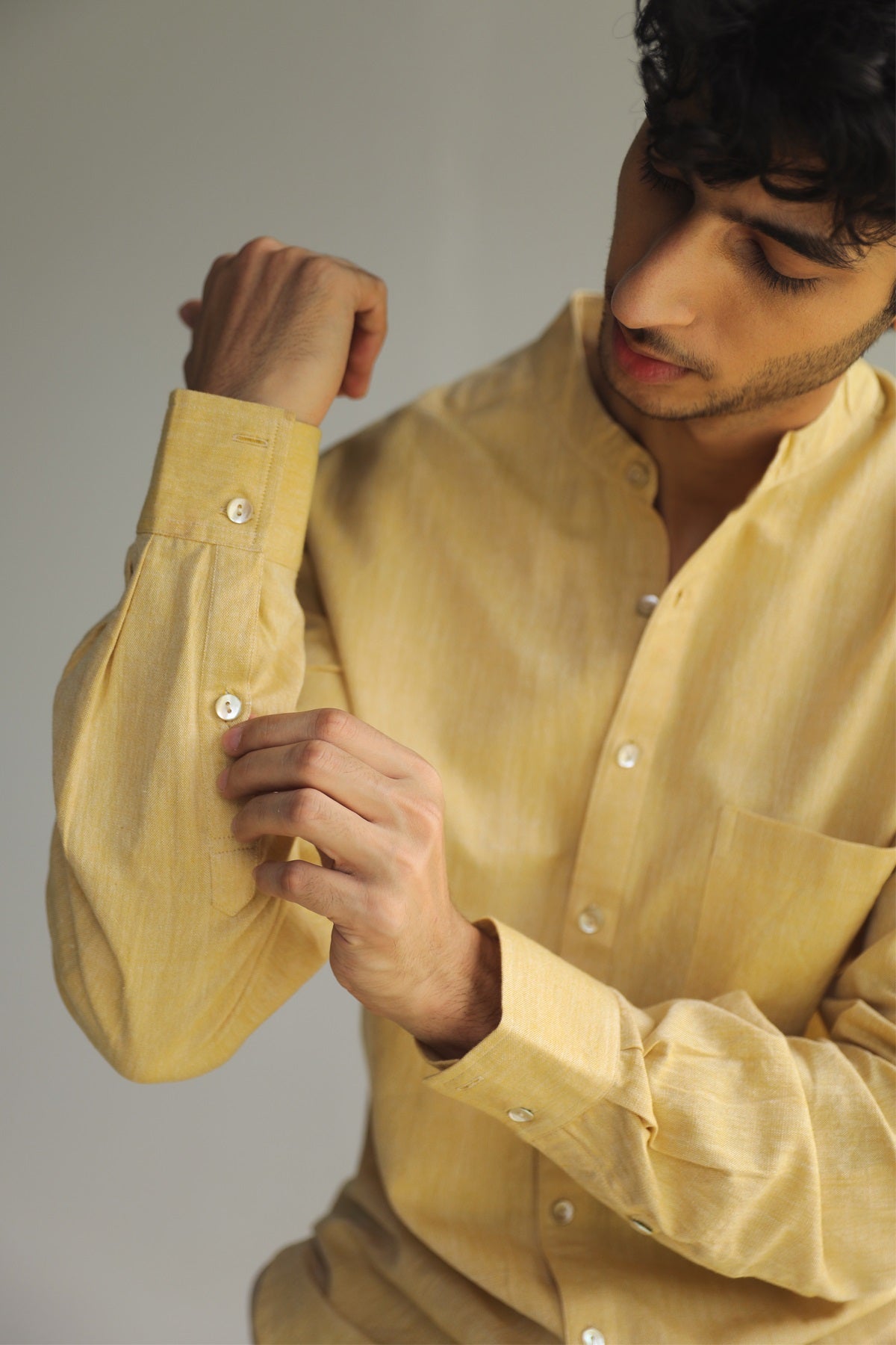 Ayaan Yellow Handwoven  Formal Shirt