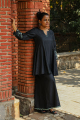 Zahrun Black Tunic With Hand Embroidered Sleeves