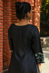 Zahrun Black Tunic With Hand Embroidered Sleeves