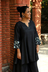 Zahrun Black Tunic With Hand Embroidered Sleeves