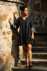 Zahrun Black Tunic With Hand Embroidered Sleeves