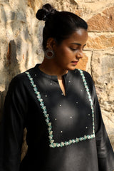 Zahrun Black Top With Hand Embroidered Yoke