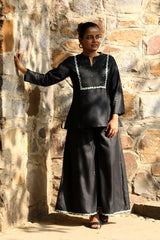 Zahrun Black Top With Hand Embroidered Yoke