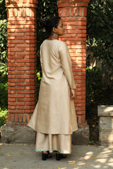 Zahrun Beige Kurta With Hand Embroidered Yoke