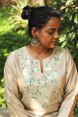 Zahrun Beige Kurta With Hand Embroidered Yoke