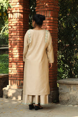 Zahrun Beige Kurta With Hand Embroidered Shoulder Detail