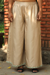 Zahrun Beige Pants With Embroidered Hemline