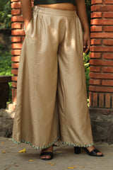 Zahrun Beige Pants With Embroidered Hemline