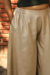 Zahrun Beige Pants With Embroidered Hemline