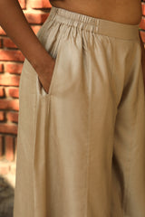 Zahrun Beige Pants With Embroidered Hemline