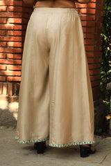 Zahrun Beige Pants With Embroidered Hemline