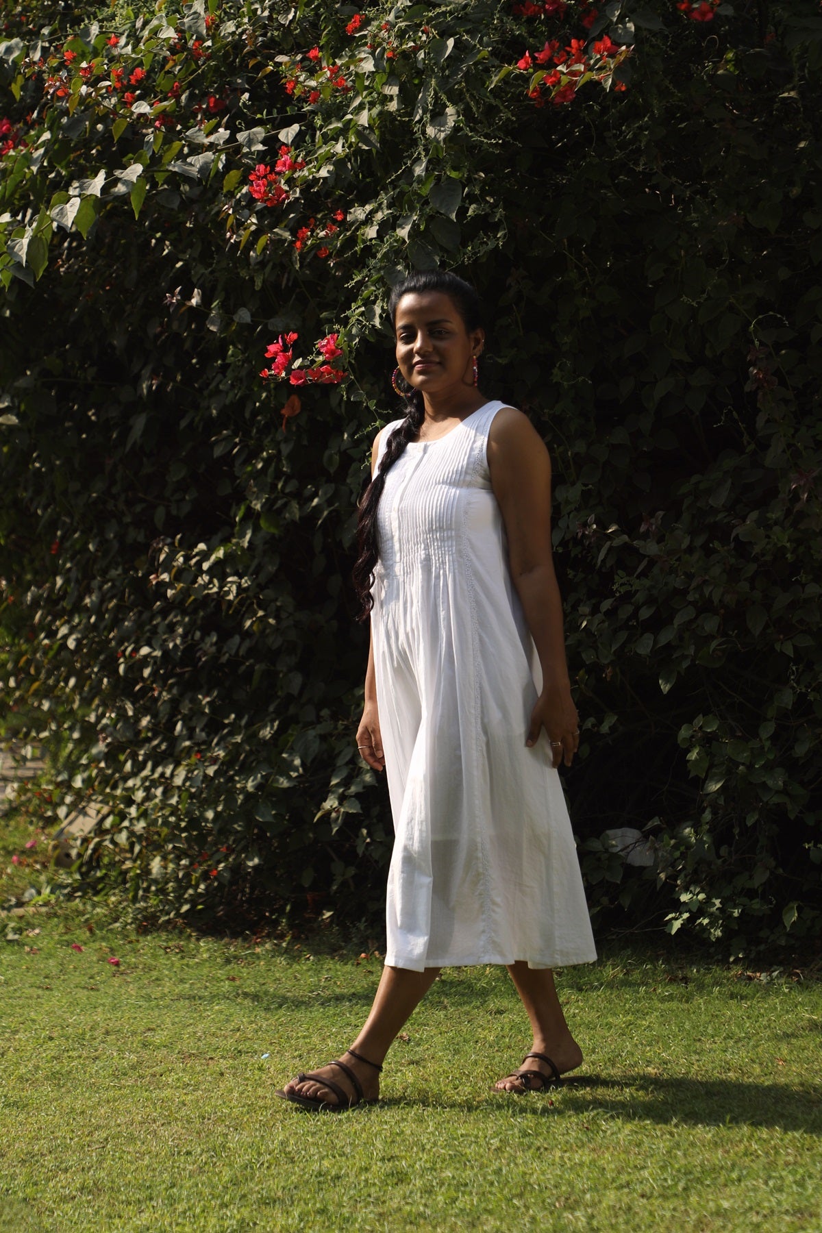 Ishanvi Chikankari Embroidered Sleeveless Dress With Pintucks