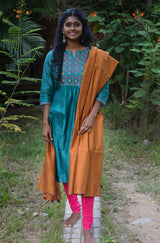 teal blue chanderi festive kurta