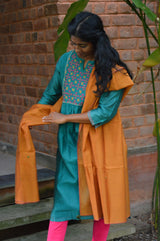 teal blue chanderi festive kurta