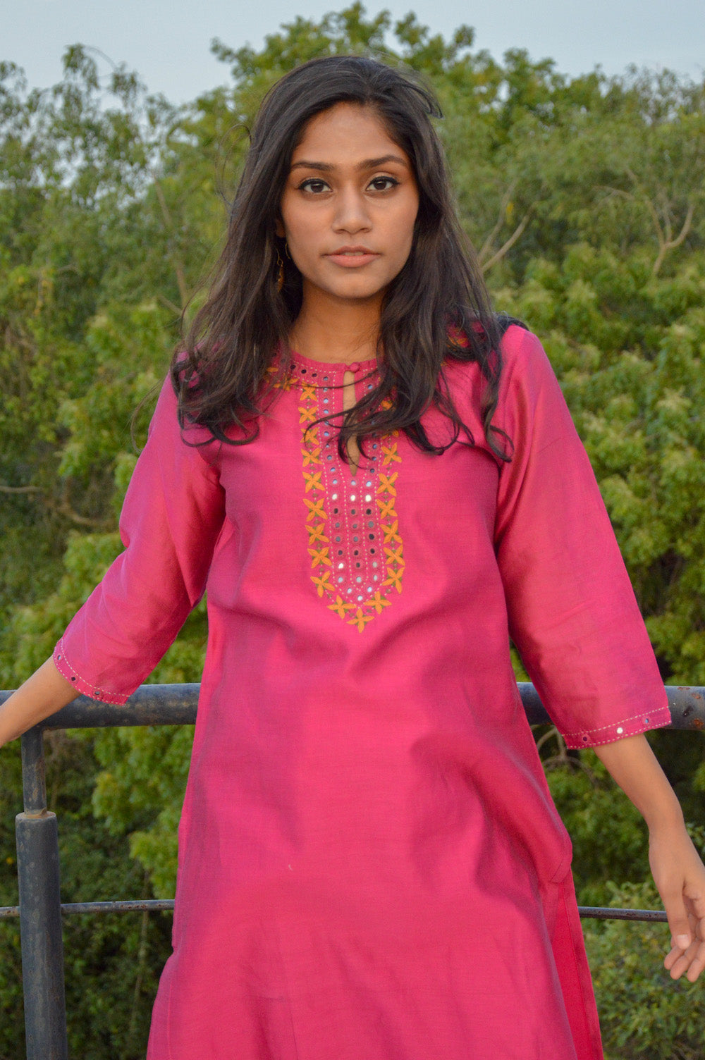 Tara Pink Round Neck Front Keyhole Kurta