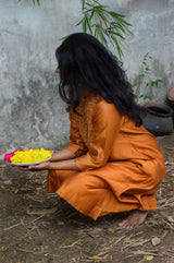 Tara Mustard Embroidered Yoke Kurta