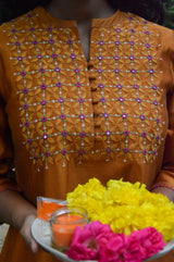 Tara Mustard Embroidered Yoke Kurta