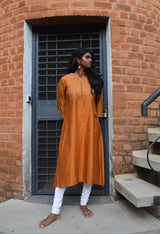 Tara Mustard Embroidered Yoke Kurta