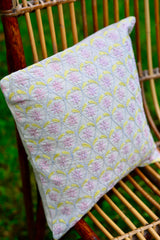 Bageecha Pink & Lemon Chikankari Ogee Cushion Cover (Small)