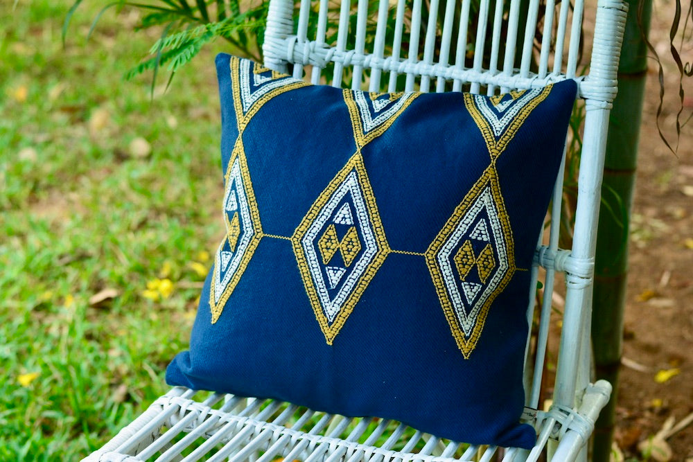 Suti Diamond Motif Extra Weft Woven 16X16 Cushion Cover in Navy