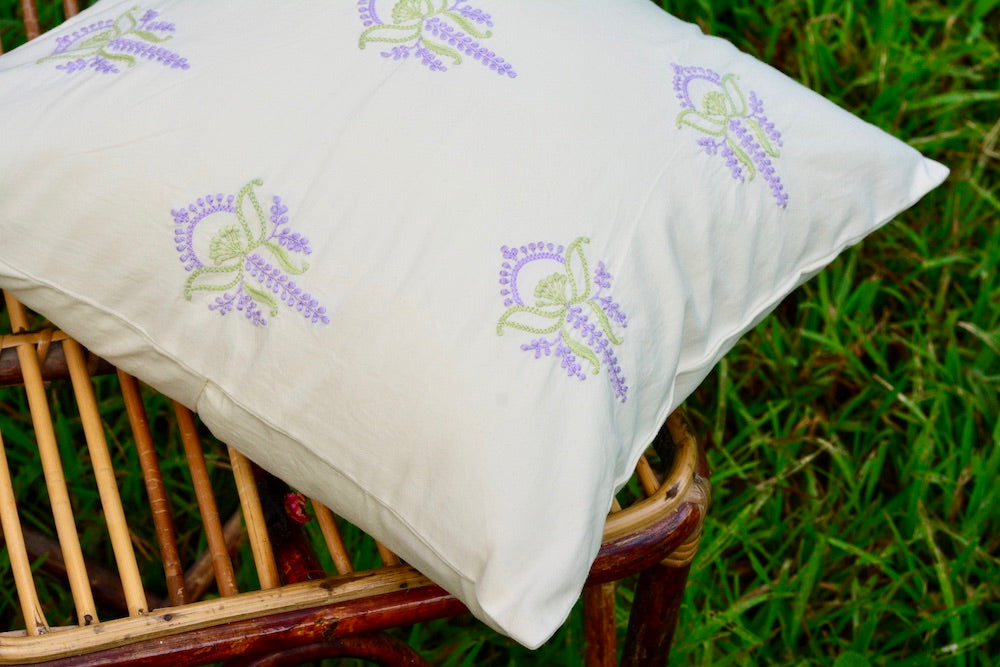 Bageecha Lavender & Green Chikankari Butta Cushion Cover