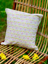 Bageecha Pink & Lemon Chikankari Ogee Cushion Cover (Small)