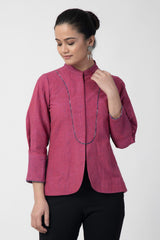 Pink Kantha Mandarin Collar Jacket