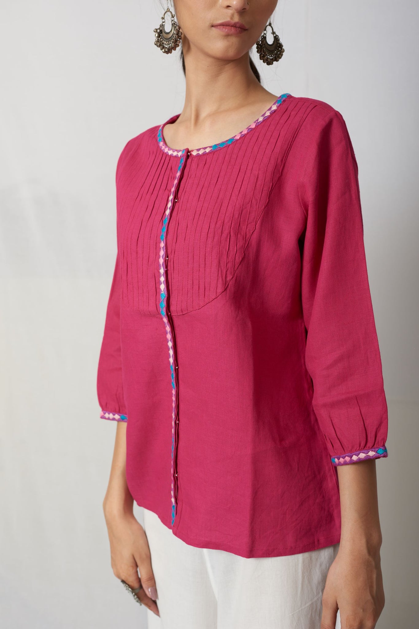 Pink Hand Embroidered Linen Top