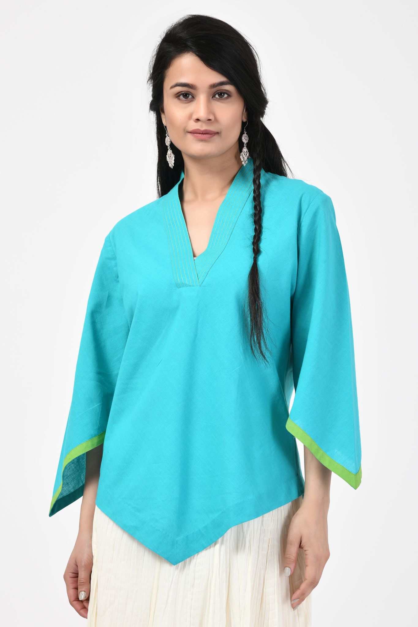 Turquoise Embroidered Mangalgiri Top