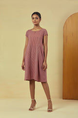 Maya Maroon Handwoven Striped A-line Dress