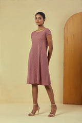 Maya Maroon Handwoven Striped A-line Dress