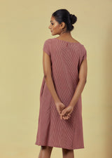 Maya Maroon Handwoven Striped A-line Dress