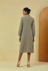 Maya Olive Green Handwoven Striped Shirt Dress