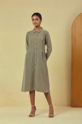 Maya Olive Green Handwoven Striped Shirt Dress