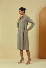 Maya Olive Green Handwoven Striped Shirt Dress