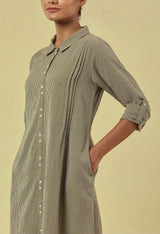 Maya Olive Green Handwoven Striped Shirt Dress