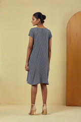 Maya Navy Handwoven A-Line Dress