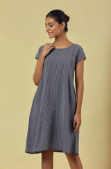 Maya Navy Handwoven A-Line Dress