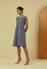 Maya Navy Handwoven A-Line Dress