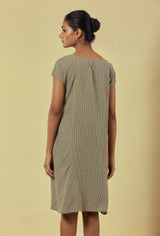 Maya Olive Green Handwoven Striped A-Line Dress