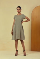 Maya Olive Green Handwoven Striped A-Line Dress