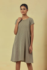 Maya Olive Green Handwoven Striped A-Line Dress