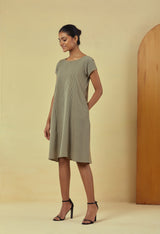 Maya Olive Green Handwoven Striped A-Line Dress