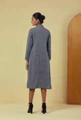 Maya Navy Handwoven Striped Shirt Dress