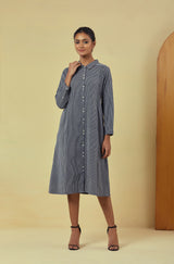 Maya Navy Handwoven Striped Shirt Dress