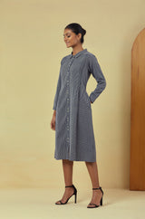 Maya Navy Handwoven Striped Shirt Dress